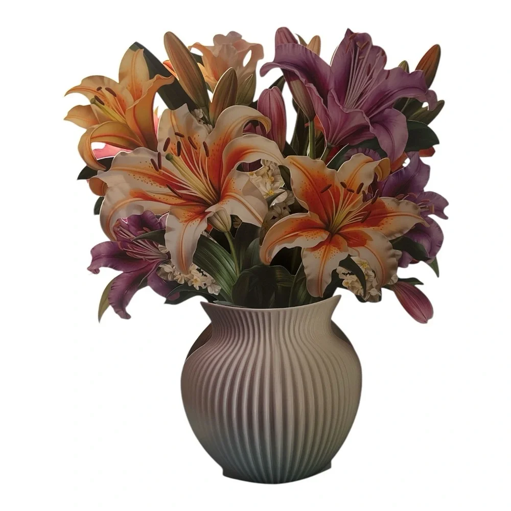 Paeone Lilies Bouquet,12-inch tall 3D pop-up flower card.Included 2 (039)